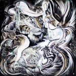 Symbiosis 2 : 18" x 18" : Inks, kaolin clay on clayboard : Private Collection