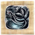 The Unquiet Voice : 8" x 8" : Inks, kaolin clay on papyrus : Private Collection